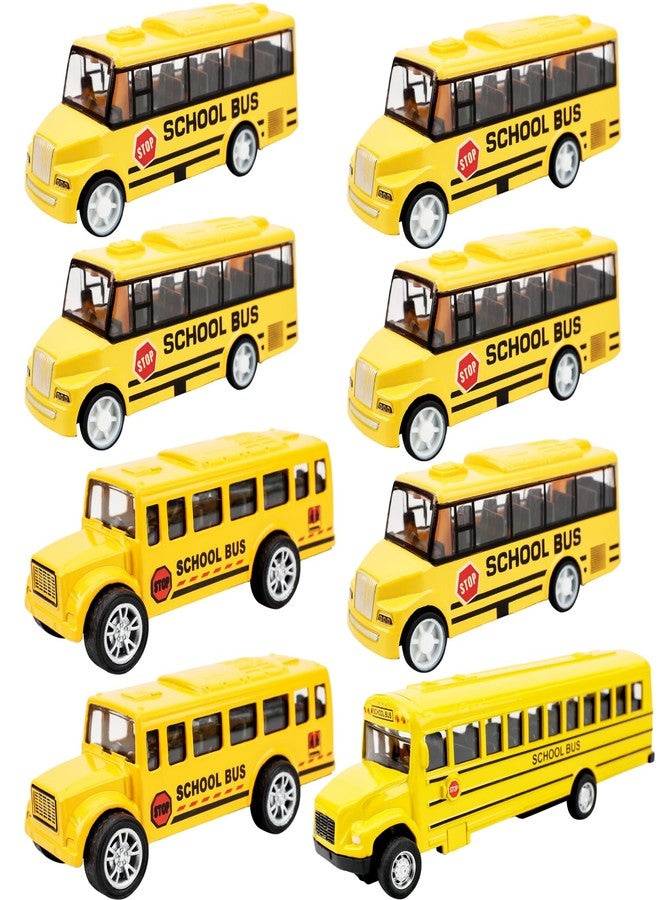 Restroma 8 Pcs School Bus Toy Pull Back School Bus Yellow Car Bus for Boys Girls Kids Birthday Gifts Classroom Rewards, 3 Style - Image 1